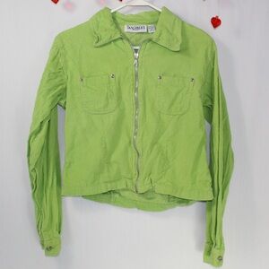 Vintage Y2K green chartreuse corduroy cropped zip-up jacket women’s medium